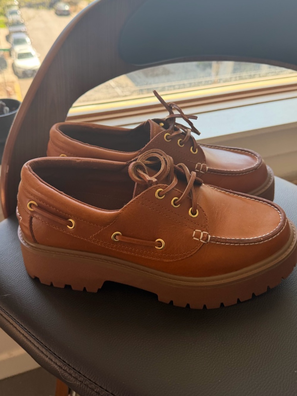 Jeffrey Campbell:  Brown Leather Lug-Soled Boat Shoes - NBW - Picture 2 of 11